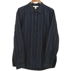 Kenneth Cole Nemin Blue Black Cotton Stripe Button Front Dress Shirt